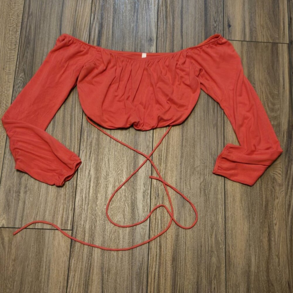 CHOCOLATE Pink Coral Crop Top with Belly Ties Size Small EUC